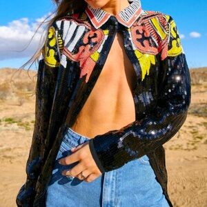 Nasty Gal Endless Rose Country Star Western Sequin Embellished Shirt 4